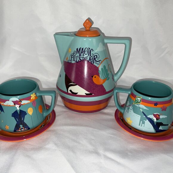 DISNEY MARY POPPINS MAGIC FILLS THE AIR BLUE ORANGE MCM TEA SET